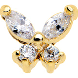 20G 1/4 Clear CZ Gem Butterfly Golden Beauty L Shape Nose Ring
