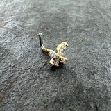 20G 1/4 Clear CZ Gem Butterfly Golden Beauty L Shape Nose Ring