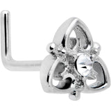 20G 1/4 Clear CZ Gem Triple Heart Triquetra L Shape Nose Ring