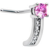 20G 1/4 Pink Gem Texture Glam Faux Hoop L Shape Nose Ring