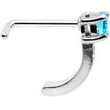 20G 1/4 Blue Gem Texture Glam Faux Hoop L Shape Nose Ring