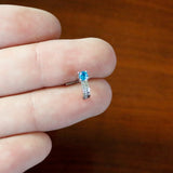 20G 1/4 Blue Gem Texture Glam Faux Hoop L Shape Nose Ring