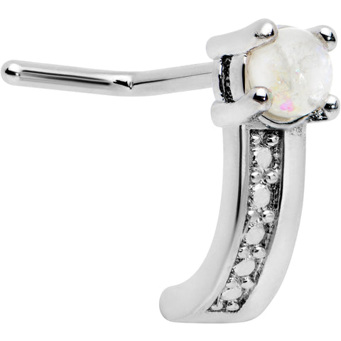 20G 1/4 White Faux Opal Texture Glam Faux Hoop L Shape Nose Ring