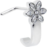 20G 1/4 Clear Gem Fancy Flower Faux Hoop L Shape Nose Ring