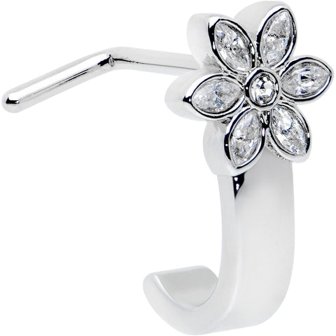 20G 1/4 Clear Gem Fancy Flower Faux Hoop L Shape Nose Ring