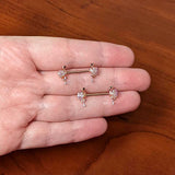14G 9/16  Pink Gem Rose Gold Hue Fashion Flamingo Nipple Ring Set