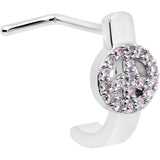 20G 5/16 Faint Pink Gem Retro Peace Sign Faux Hoop L Shape Nose Ring