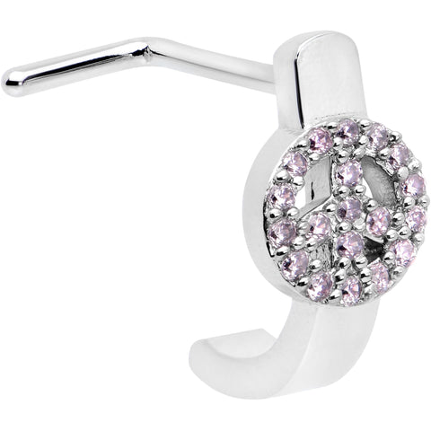 20G 5/16 Faint Pink Gem Retro Peace Sign Faux Hoop L Shape Nose Ring