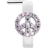 20G 5/16 Faint Pink Gem Retro Peace Sign Faux Hoop L Shape Nose Ring