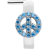 20G 5/16 Blue Gem Retro Peace Sign Faux Hoop L Shape Nose Ring