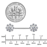 14G 9/16 Clear Gem Whimsy Flower Barbell Nipple Ring Set