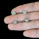 14G 9/16 Clear Gem Whimsy Flower Barbell Nipple Ring Set