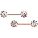 14G 9/16 Clear Gem Rosy Tone Whimsy Flower Barbell Nipple Ring Set