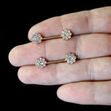 14G 9/16 Clear Gem Rosy Tone Whimsy Flower Barbell Nipple Ring Set