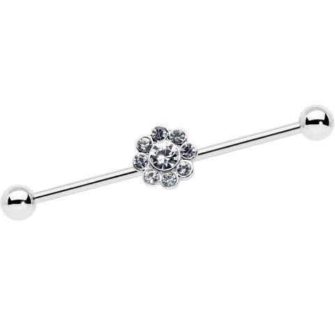 14G Clear Gem Whimsy Flower Industrial Barbell 38mm