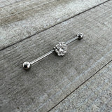 14G Clear Gem Whimsy Flower Industrial Barbell 38mm