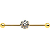 14G Clear Gem Gold Tone Whimsy Flower Industrial Barbell 38mm