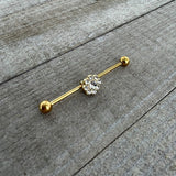 14G Clear Gem Gold Tone Whimsy Flower Industrial Barbell 38mm