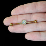 14G Clear Gem Gold Tone Whimsy Flower Industrial Barbell 38mm
