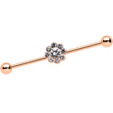 14G Clear Gem Rose Gold Hue Whimsy Flower Industrial Barbell 38mm