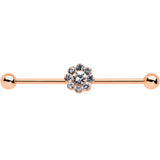 14G Clear Gem Rose Gold Hue Whimsy Flower Industrial Barbell 38mm