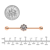 14G Clear Gem Rose Gold Hue Whimsy Flower Industrial Barbell 38mm