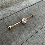 14G Clear Gem Rose Gold Hue Whimsy Flower Industrial Barbell 38mm