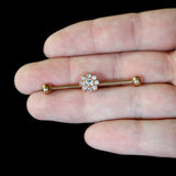 14G Clear Gem Rose Gold Hue Whimsy Flower Industrial Barbell 38mm