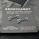 14G 9/16 Blue Gem Glamour Butterfly Barbell Nipple Ring Set