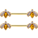 14G 9/16 Yellow Gem Gold Tone Fashion Bug Barbell Nipple Ring Set
