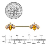 14G 9/16 Yellow Gem Gold Tone Fashion Bug Barbell Nipple Ring Set