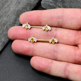 14G 9/16 Yellow Gem Gold Tone Fashion Bug Barbell Nipple Ring Set