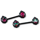 14G 9/16 Purple Tourmaline Black Lacy Drop Barbell Nipple Ring Set