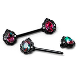 14G 9/16 Purple Tourmaline Black Lacy Drop Barbell Nipple Ring Set