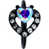 20G 5/16 Aurora Clear Gem Black Rococo Hearts Nose Hoop