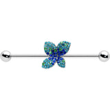 14G Blue Green Gem Glam Butterfly Industrial Barbell 38mm