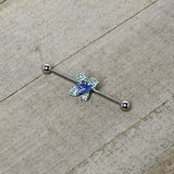 14G Blue Green Gem Glam Butterfly Industrial Barbell 38mm