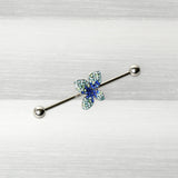 14G Blue Green Gem Glam Butterfly Industrial Barbell 38mm