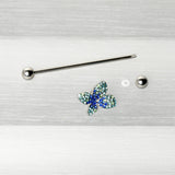 14G Blue Green Gem Glam Butterfly Industrial Barbell 38mm