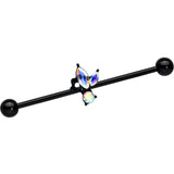 14G Aurora CZ Gem Black Fleur de Lis Butterfly Industrial Barbell 38mm