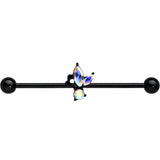 14G Aurora CZ Gem Black Fleur de Lis Butterfly Industrial Barbell 38mm
