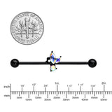 14G Aurora CZ Gem Black Fleur de Lis Butterfly Industrial Barbell 38mm