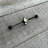 14G Aurora CZ Gem Black Fleur de Lis Butterfly Industrial Barbell 38mm