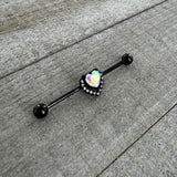 14G Aurora Clear Gem Black Rococo Heart Industrial Barbell 38mm