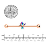 14G Aurora CZ Gem Rosy Tone Fleur de Lis Butterfly Industrial Barbell 38mm