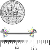 14G 9/16 Aurora CZ Gem Fleur de Lis Butterfly Barbell Nipple Ring Set