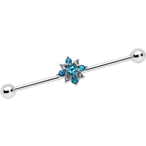 14G Blue Gem Frosty Snowflake Christmas Industrial Barbell 38mm