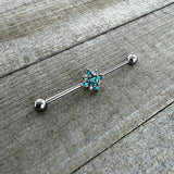 14G Blue Gem Frosty Snowflake Christmas Industrial Barbell 38mm