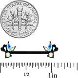 14G 19mm Aurora CZ Gem Black Fleur de Lis Butterfly Barbell Nipple Ring Set