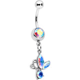 Aurora Gem Fleur de Lis Butterfly Dangle Belly Ring